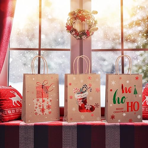 Miniatura 5 de Containlol 18 bolsas de regalo de papel kraft de Navidad con asas, tamaño mediano, para fiestas de Navidad, bolsas de regalo de papel dorado a