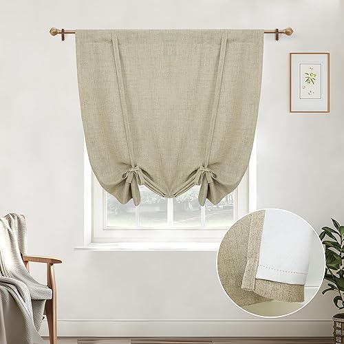 Vista 19 de DriftAway - Cortinas de Lino con Doble Capa, Blackout, de Atar, con Aislaje Térmico, Totalmente Forradas, Estilo Globo Romano, para Baño, con Lino