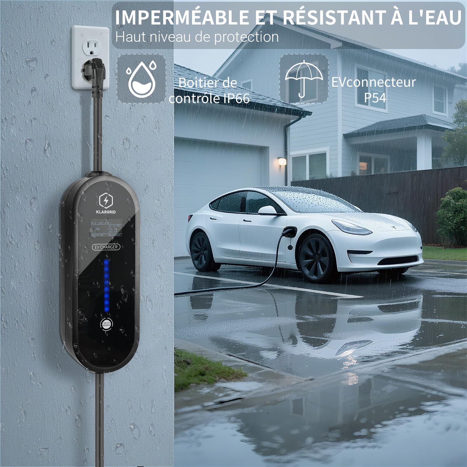 Typ 2 Ladekabel Schuko 3,5KW | 8A/10A/13A/16A | 5m | IP54 | Steuerbare Digitalanzeige | Verzögerungsstart & Stromregelung | Für Elektroauto & PHEV