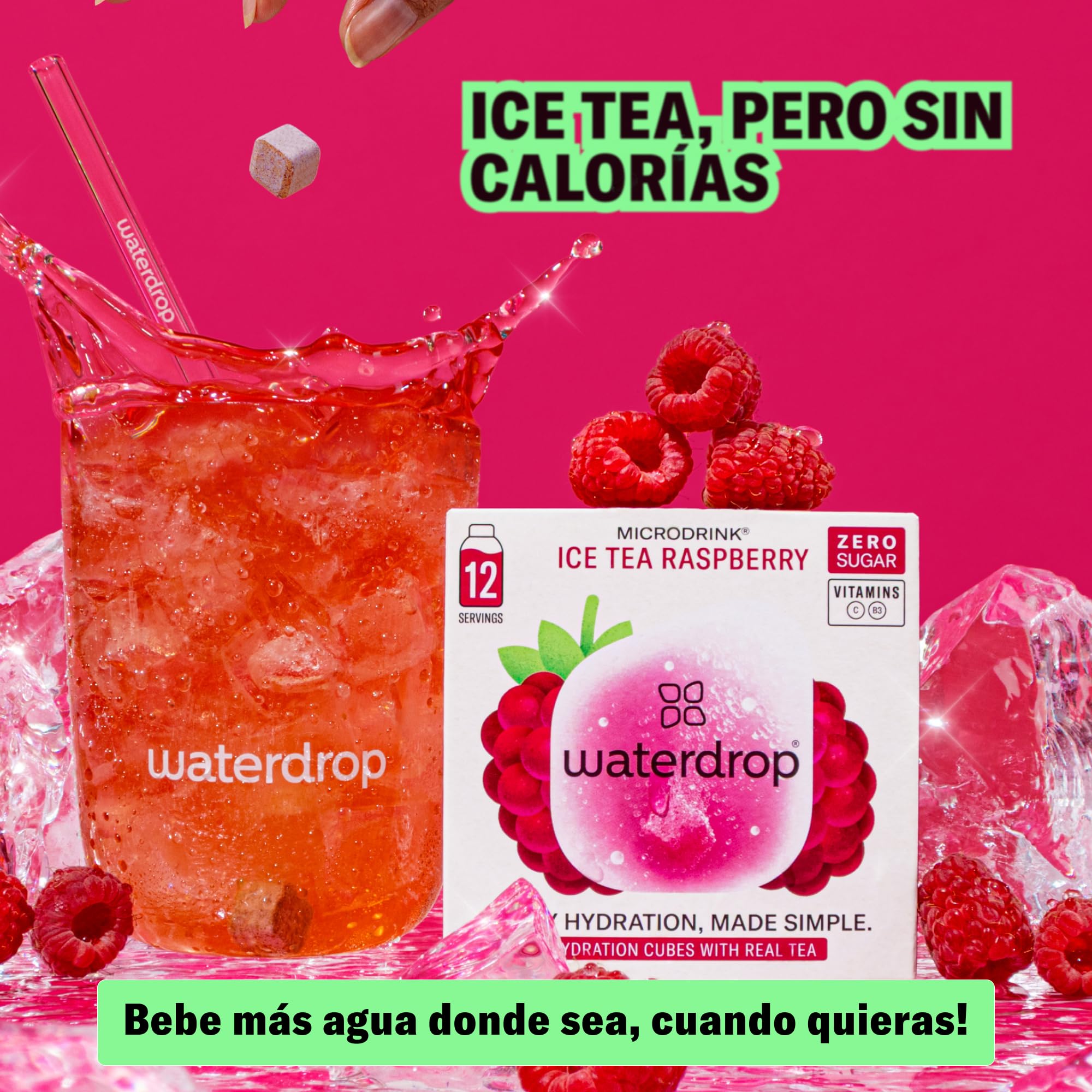 waterdrop® Té Frio Mix, 36 Pastillas Saborizantes Para Agua Sin Azúcar, Te Verde y Negro, 3 Sabores Agua: Melocotón, Limón, Frambuesa, Refresco Instantaneo, Infusiones Variadas Polvo, Ice Tea