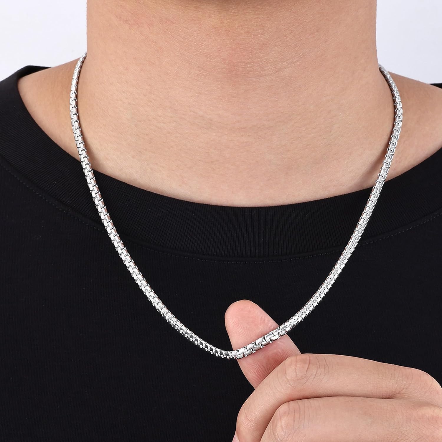 Fiusem Flat Box Chains for Men, 2.5/3/4/4.5/5mm Silver Tone Box Chain Necklace, Stainless Steel Necklaces for Men and Women 16-28 Inches, Jewelry Gift - Image 5