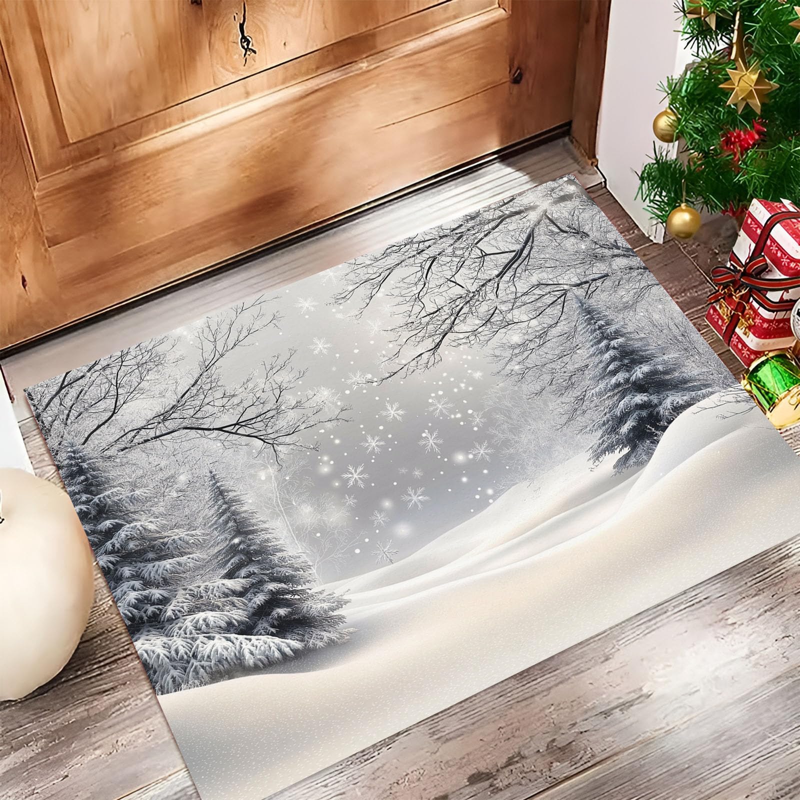 Tapis de intérieur 50x80cm idéal pour sublimer votre entrée avec son décor forêt d'hiver