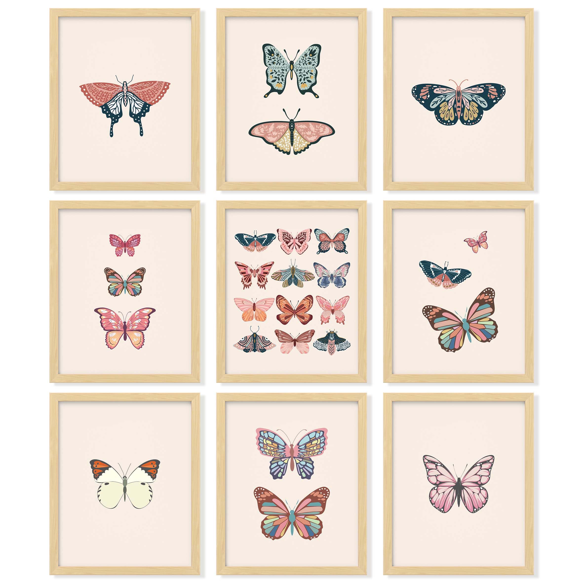 97 Decor Vintage Butterfly Poster - Girly Butterfly Wall Art, Artsy Butterflies Prints, Vintage Pastel Nature Butterflies Pictures for Home Bedroom Decoration (8x10 UNFRAMED)