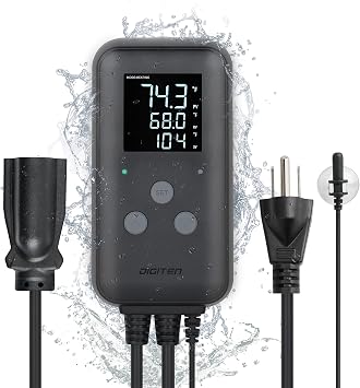 DIGITEN Waterproof Digital Temperature Controller for Aquarium, Greenhouse & Outdoor Heating - 10A Heat Mat Thermostat Controller