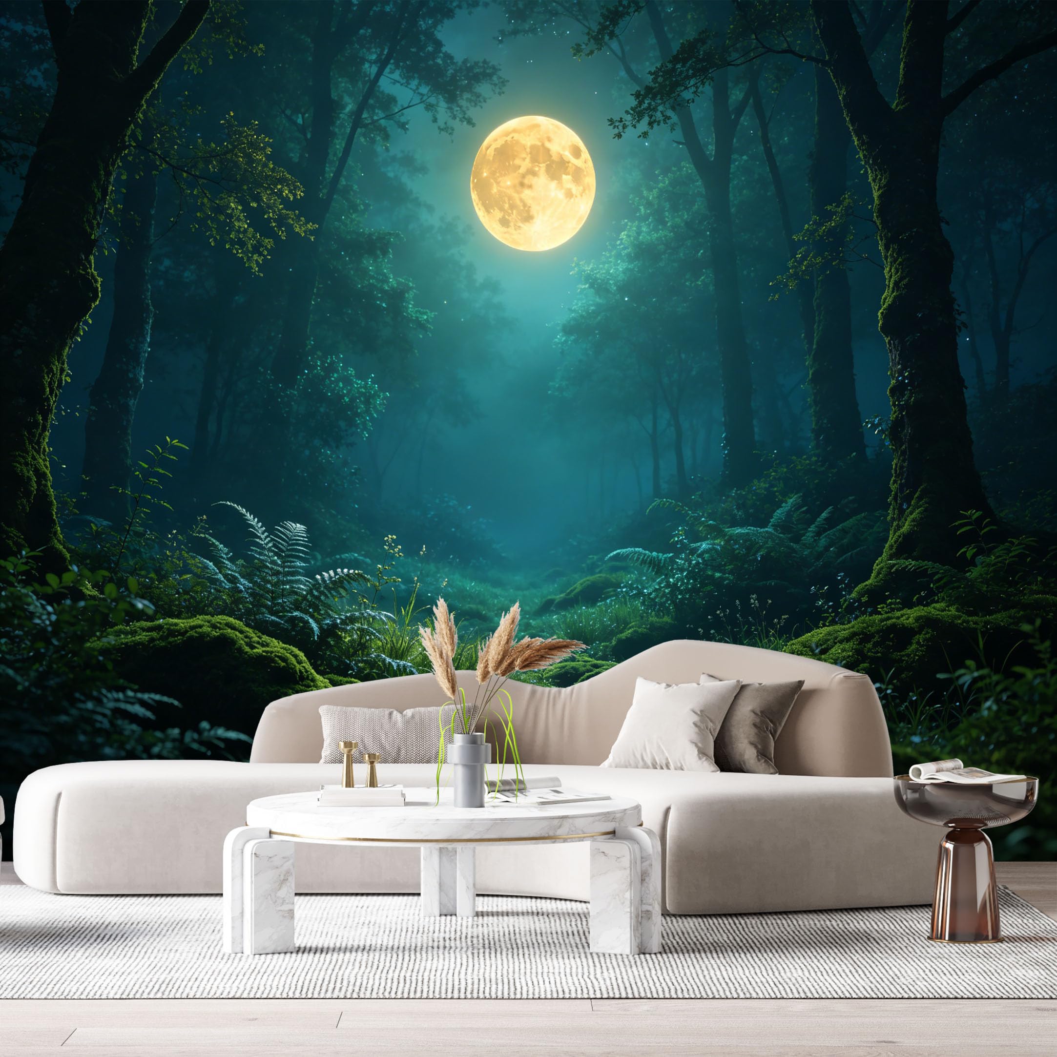 Custom Size Wall Murals Moonlight Forest Landscape Watercolor Night Trees Path SelfAdhesive Wall Fabric Removable Large Wallpaper for Photo Living Room