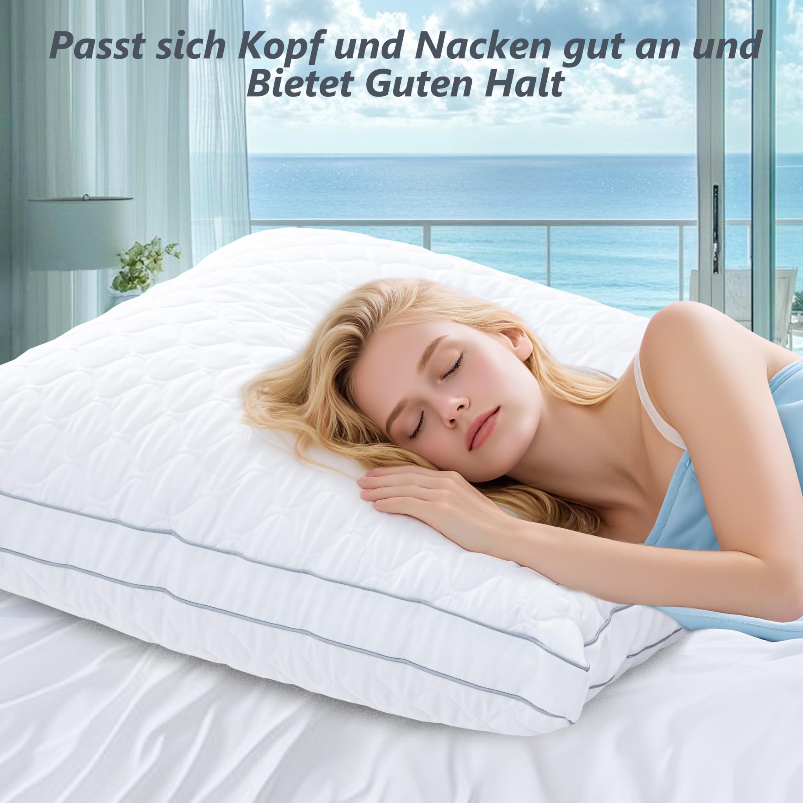Kopfkissen 65x65 Allergiker, Komfort Kissen 65x65 Mikrofaser, Hautfreundlich Atmungsaktiv Pillow für Bettkissen Sofa, Seitenschläfer, Rücken Bauchschläfer, Zuverlässiger Halt Ohne Verformung