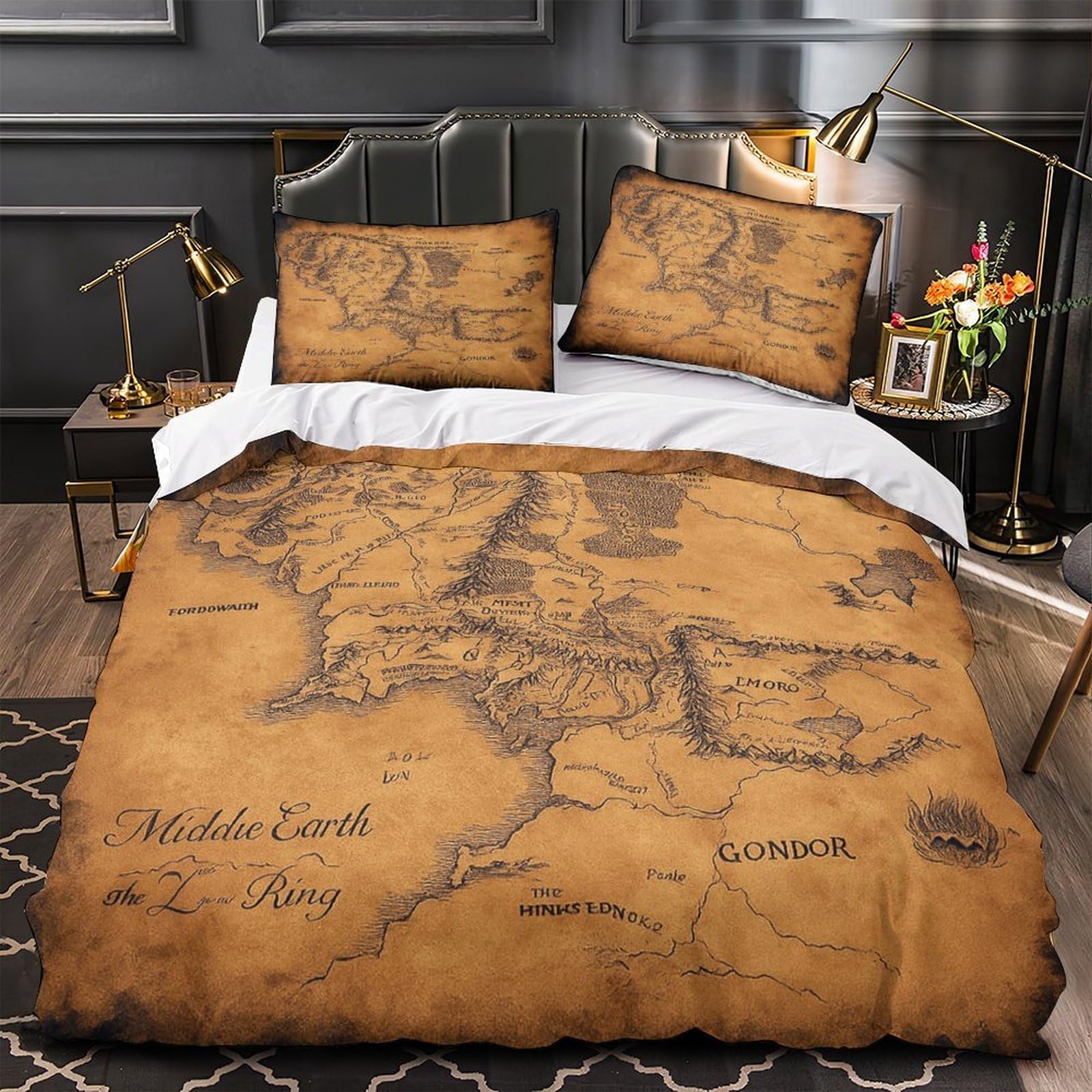 YVASPQRTW Fantasy Map 3D Printed Comforter Cover 3pcs Microfibre Skin-Friendly Stain Vintage Illustration Duvet Cover 2 Pillow Shams Zippered Closure Lightweight Family & Guests Single (135x200cm)