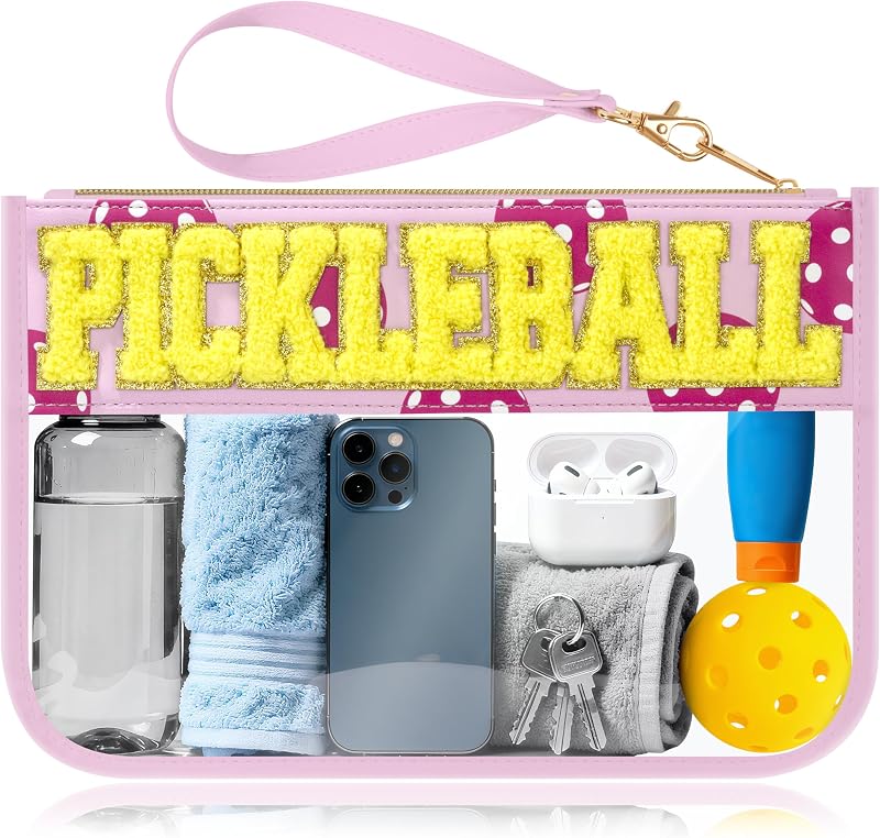 Necessaire BuyCard rosa com estampa de pickleball, aplique de chenille e fechamento por zíper — 1 unidade
