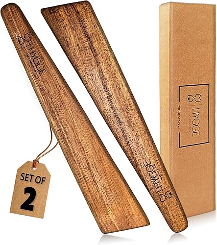 Heirloom Acacia Wood Spatula Set - Professional Flat Turner for Cast Iron & Non-Stick, 12 inch Hand-Sanded Premium Hardwood, Designer Gift Box for