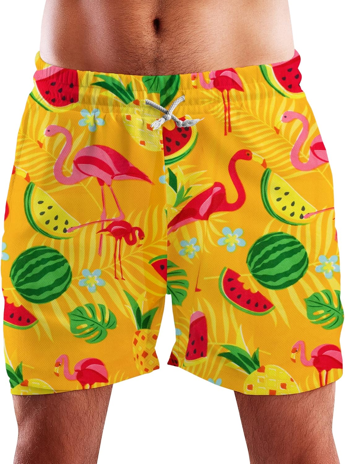 Pantaloncini Da Bagno Hawaiani Uomo - Stampa Flamingo Colorata Con Fodera A Rete | Funky Hawaiian - Foto 10