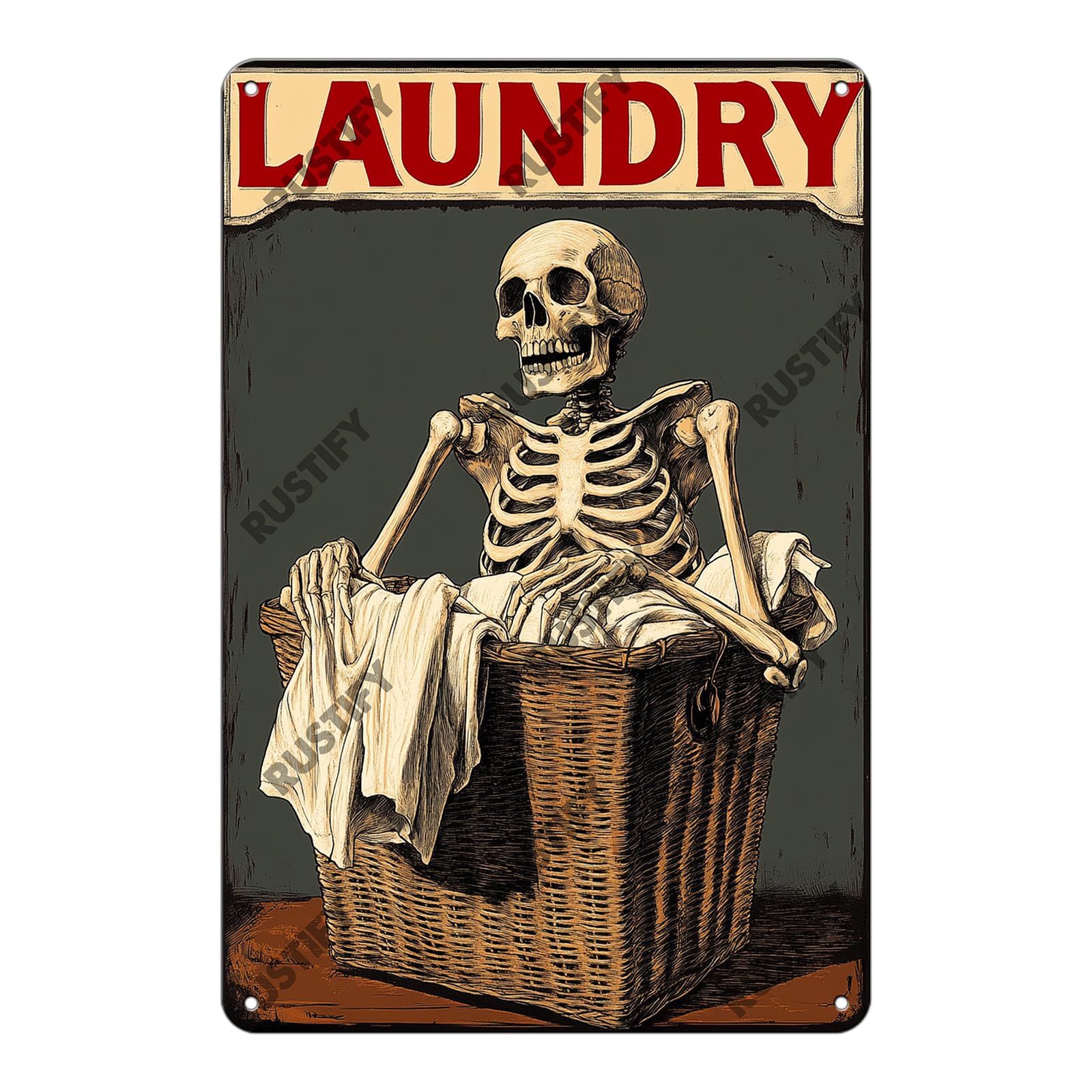 Anceky Retro Tin Sign Skull Laundry Metal Sign Wall Decor for Kitchen Home Bar Cafe Garage 12×16 Inch