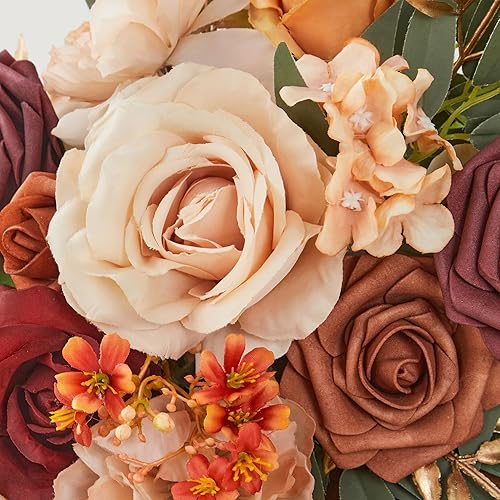 Miniatura 6 de Ting's time Juego de 2 flores de arco de boda, arreglos de flores de color naranja quemado, letreros de bienvenida de boda, flores de terracota para