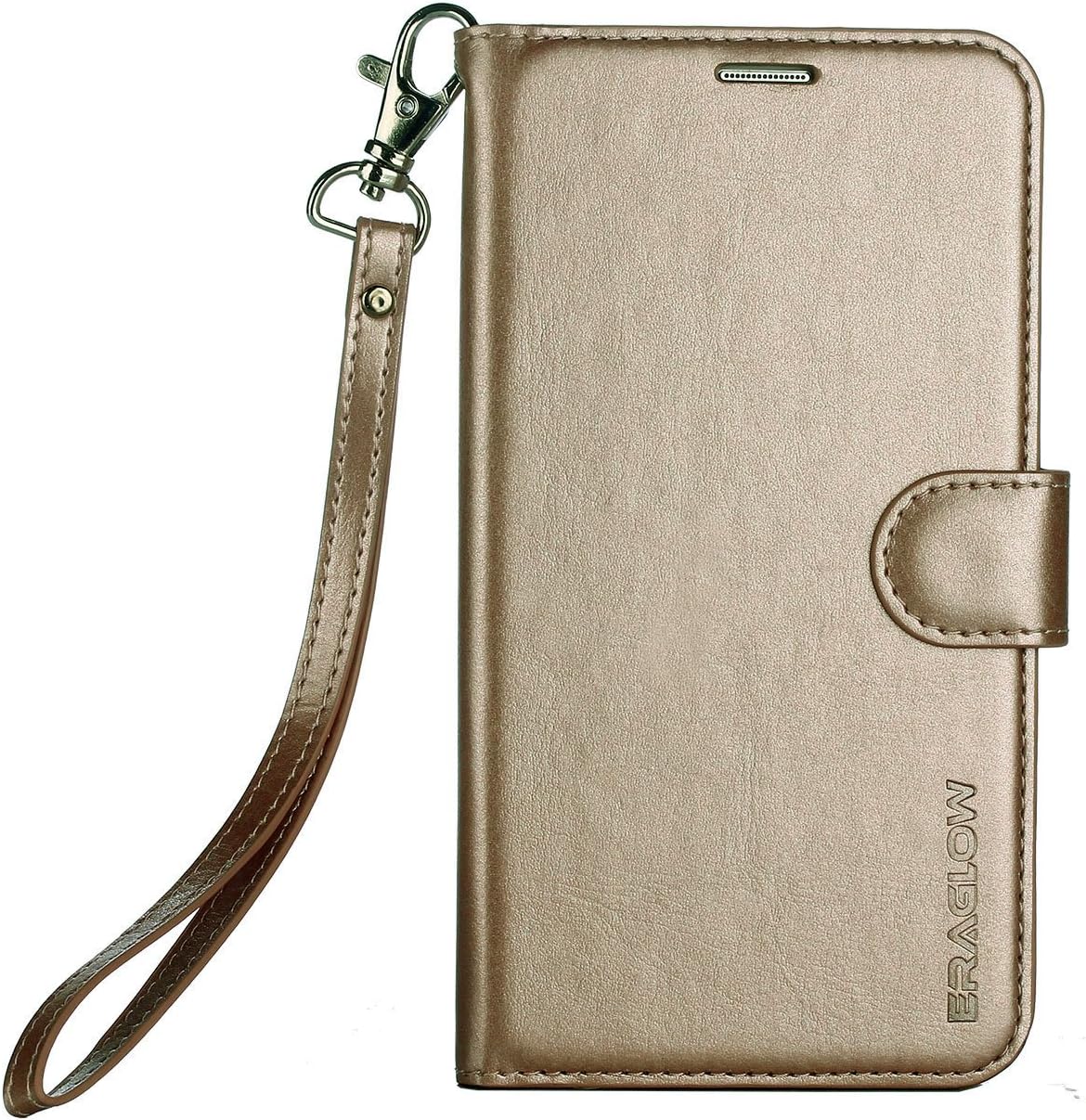 ERAGLOW Galaxy J3 Emerge Case / J3 Prime / J3 Mission / J3 Eclipse/Sol 2 / Amp Prime 2 Case, PU Leather Wallet Flip Protective Case Cover with Card Slots Kickstand for Samsung Galaxy J3 2017 (Gold)