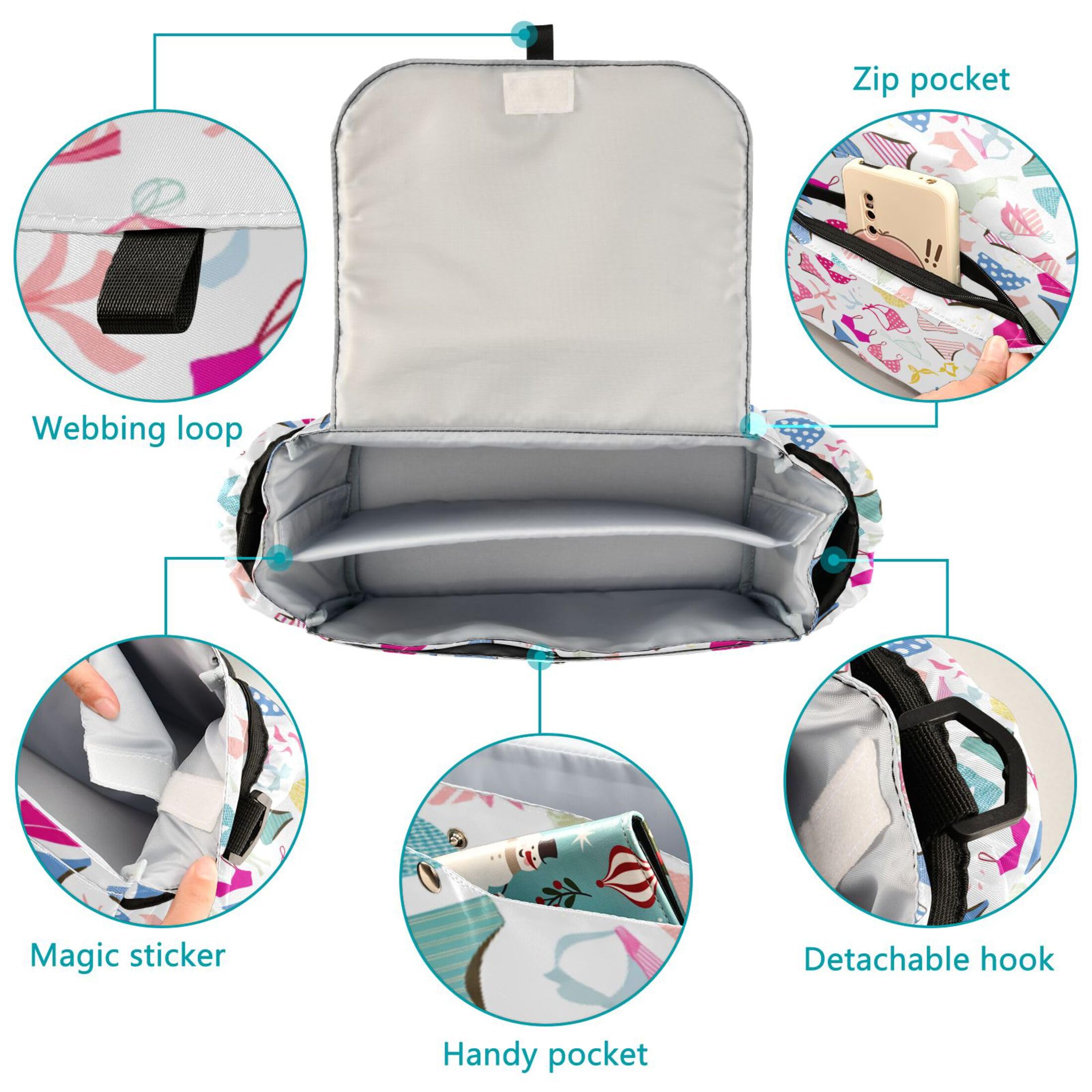 Burbuja Swimwear Pattern Stroller Organizer with Insulated Cup Holders, Non-Slip Stroller Caddy Universal Fits Most Strollers, Nursery Accessories