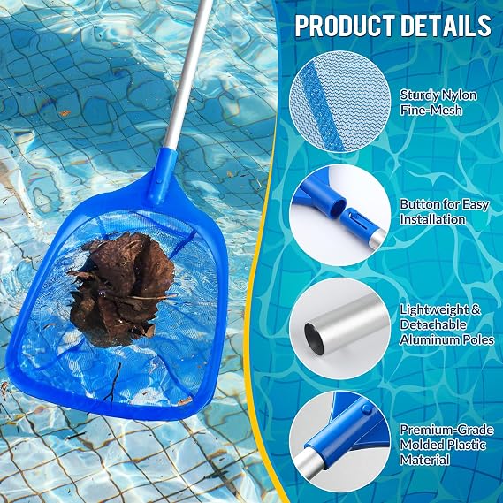 Tavaleu Pool Skimmer Net,Deep Pool Leaf Net with Reinforced Frame, Large Capacity Rake Net for Cleaning, Debris Pickup Removal