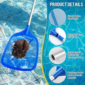 Tavaleu Pool Skimmer Net,Deep Pool Leaf Net with Reinforced Frame, Large Capacity Rake Net for Cleaning, Debris Pickup Removal
