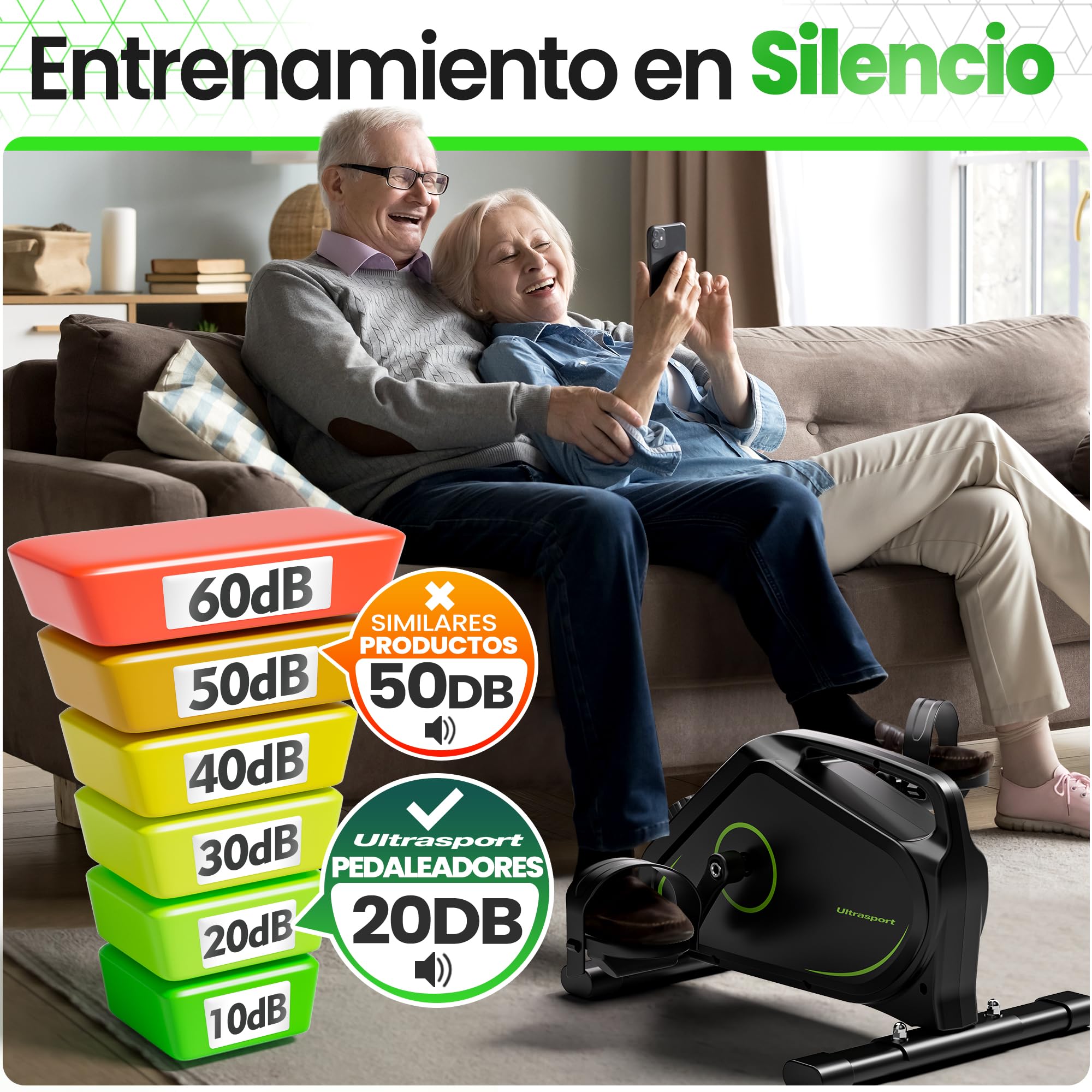 Ultrasport Pedales Estaticos para Personas Mayores y Ancianos con 16 Niveles, Alfombrilla y Correa I Pedaleador Sentado para Ejercicio en Casa, Mini Bicicleta Estatica de Piernas y Brazos