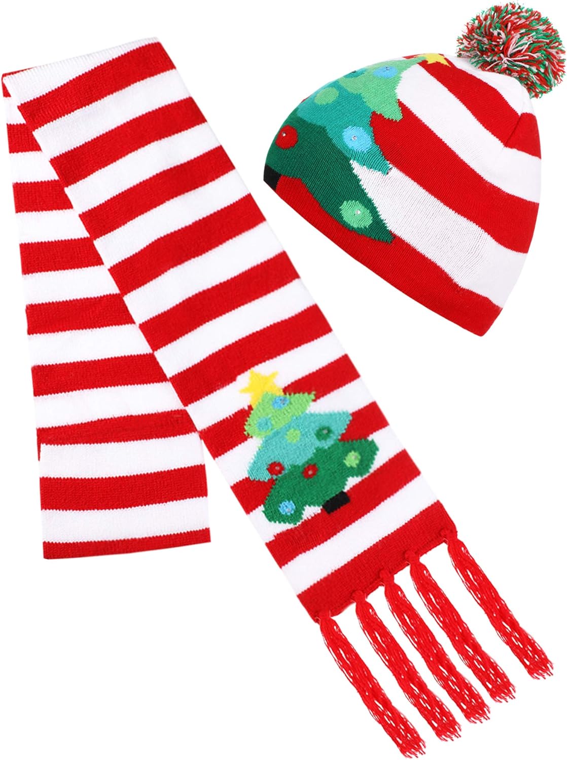 2 Pieces Christmas LED Light-up Hats Xmas Light Up Scarf for Christmas Party