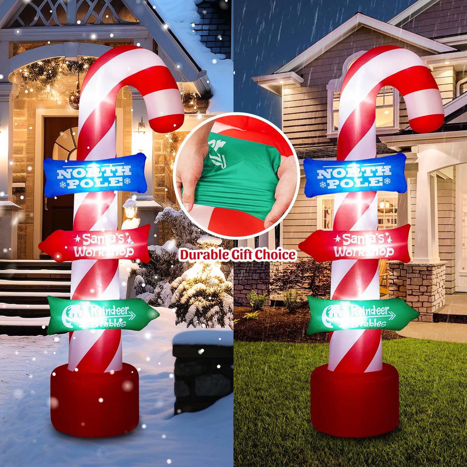 SOLLED 8 FT Outdoor Candy Cane Stacking Sign Inflatables with LED Lights Blow Up Yard, Garden, Outdoor Inflatable Christmas Candy Canes Xmas Blow Up Decor for Holiday,Outdoor Dec for Christmas Parties