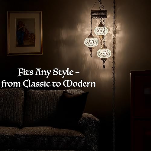 Miniatura 8 de DEMMEX Lámpara colgante de techo con mosaico turco marroquí, 3 globos grandes (enchufe de 3 x 7 globos)