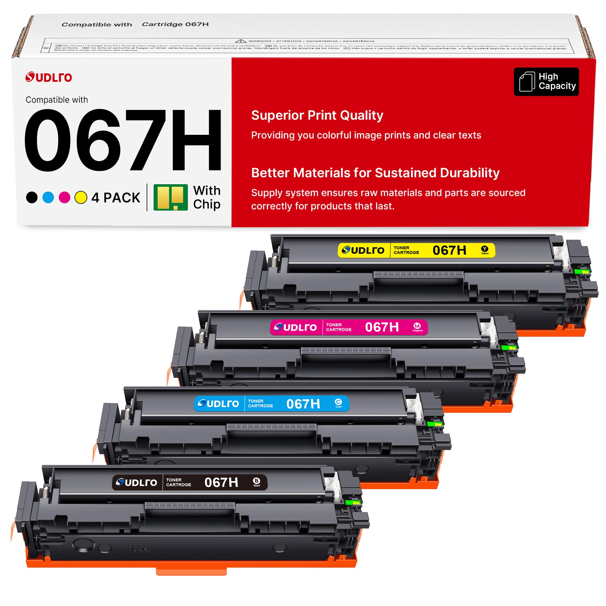 067H Toner Cartridge Set 4 Pack High Yield for Canon 067 067H MF654Cdw | Compatible for Color ImageCLASS MF656Cdw MF654Cdw LBP632Cdw LBP633Cdw MF653Cdw Printer Ink (Black Cyan Yellow Magenta)
