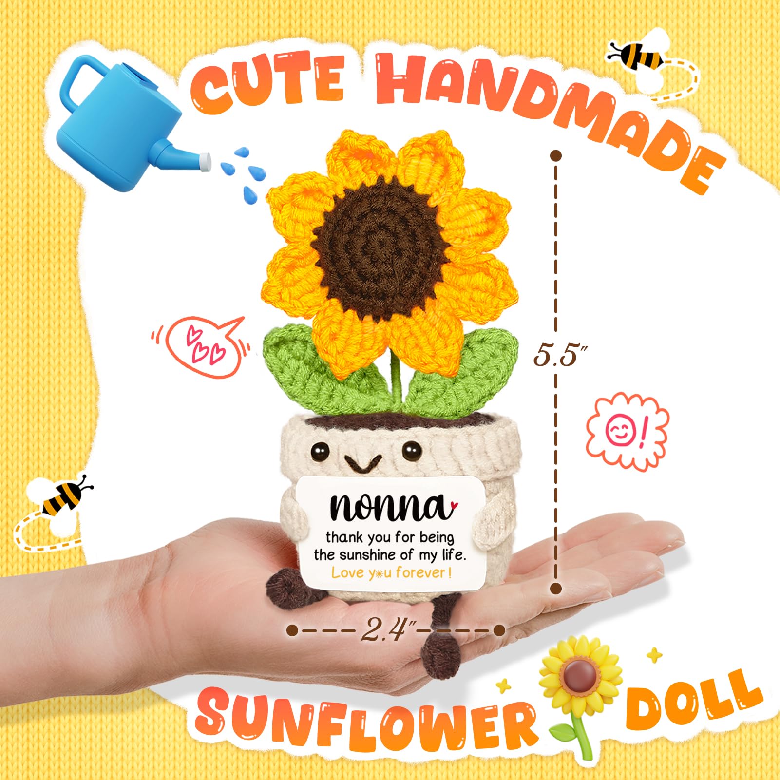 AceThrills Nonna Gifts, Nonna Birthday Gifts - Handmade Crochet Funny Cute Sunflower, Gifts for Nonna from Grandchildren, Present for Nonna on Birthday Christmas Mother's Day