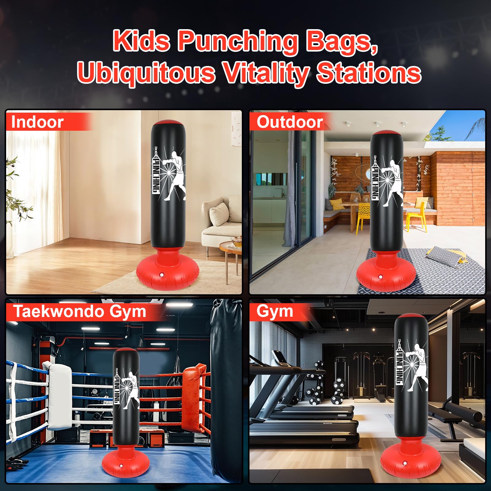 Qoosea Sacco da Boxe per Bambini, 160cm Stabile Pungiball Bambini Gonfiabile con Guantoni da Boxe, Pratica di Taekwondo Karate Attrezzatura da Allenamento MMA, Regalo per 3-12 Ragazzi Ragazze