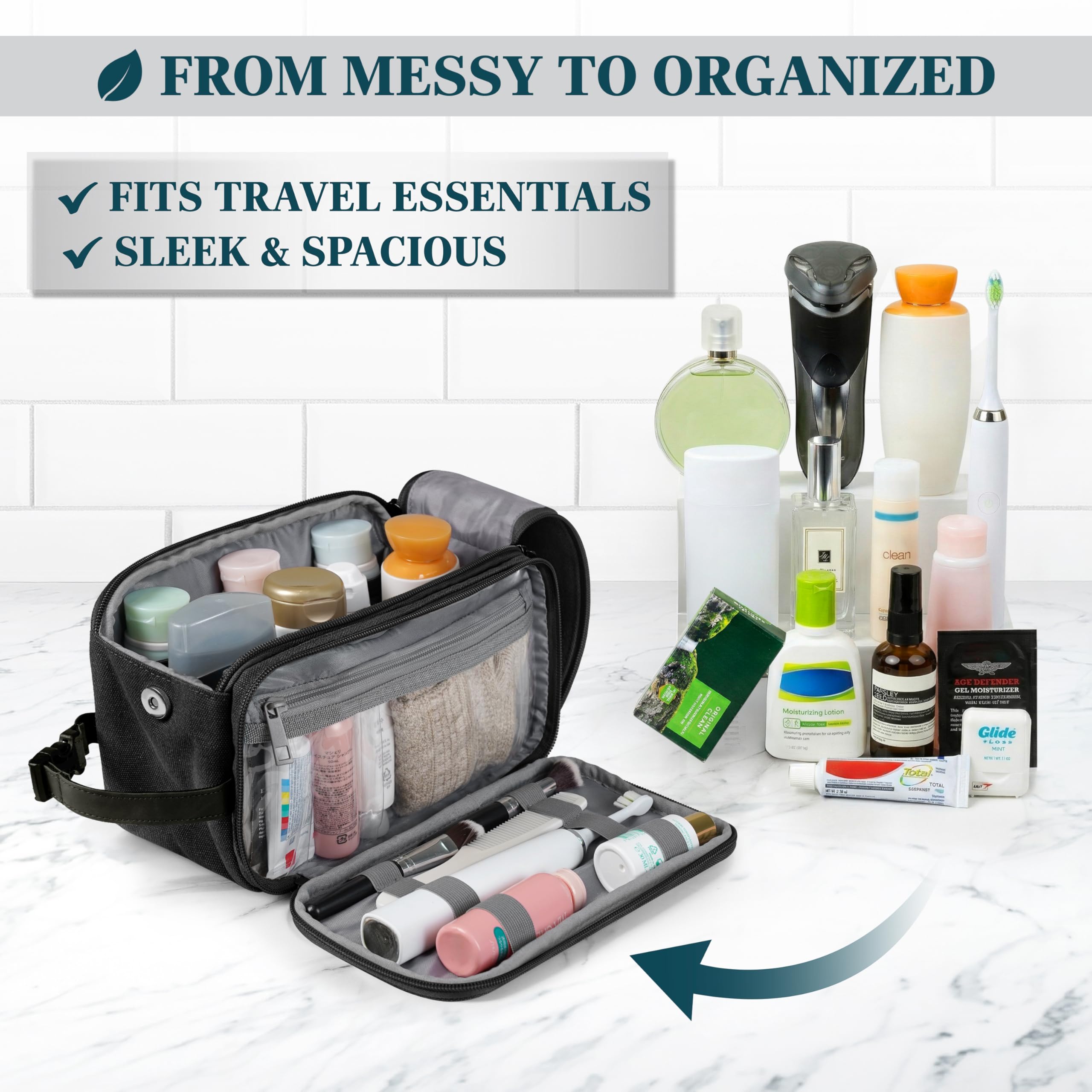 PAVILIA Toiletry Bag Travel Dopp Kit Organizer for Men and Women