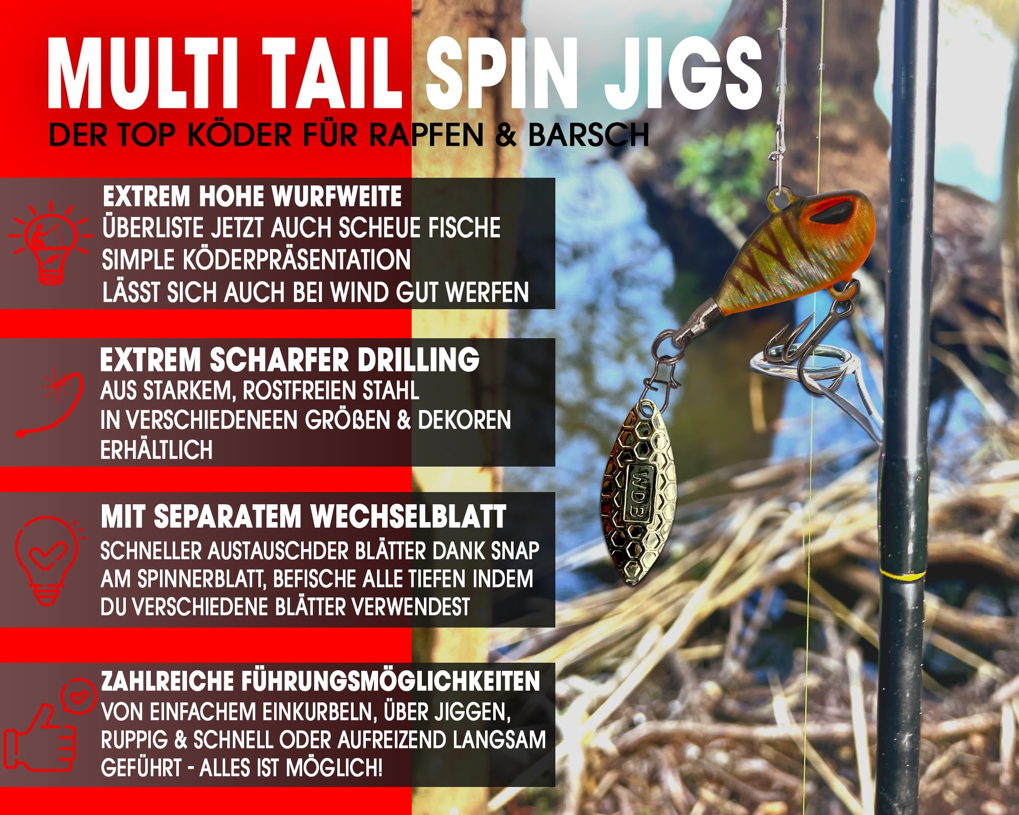 Wild Devil Baits Multi Tail Spin Jig - Señuelo de pesca