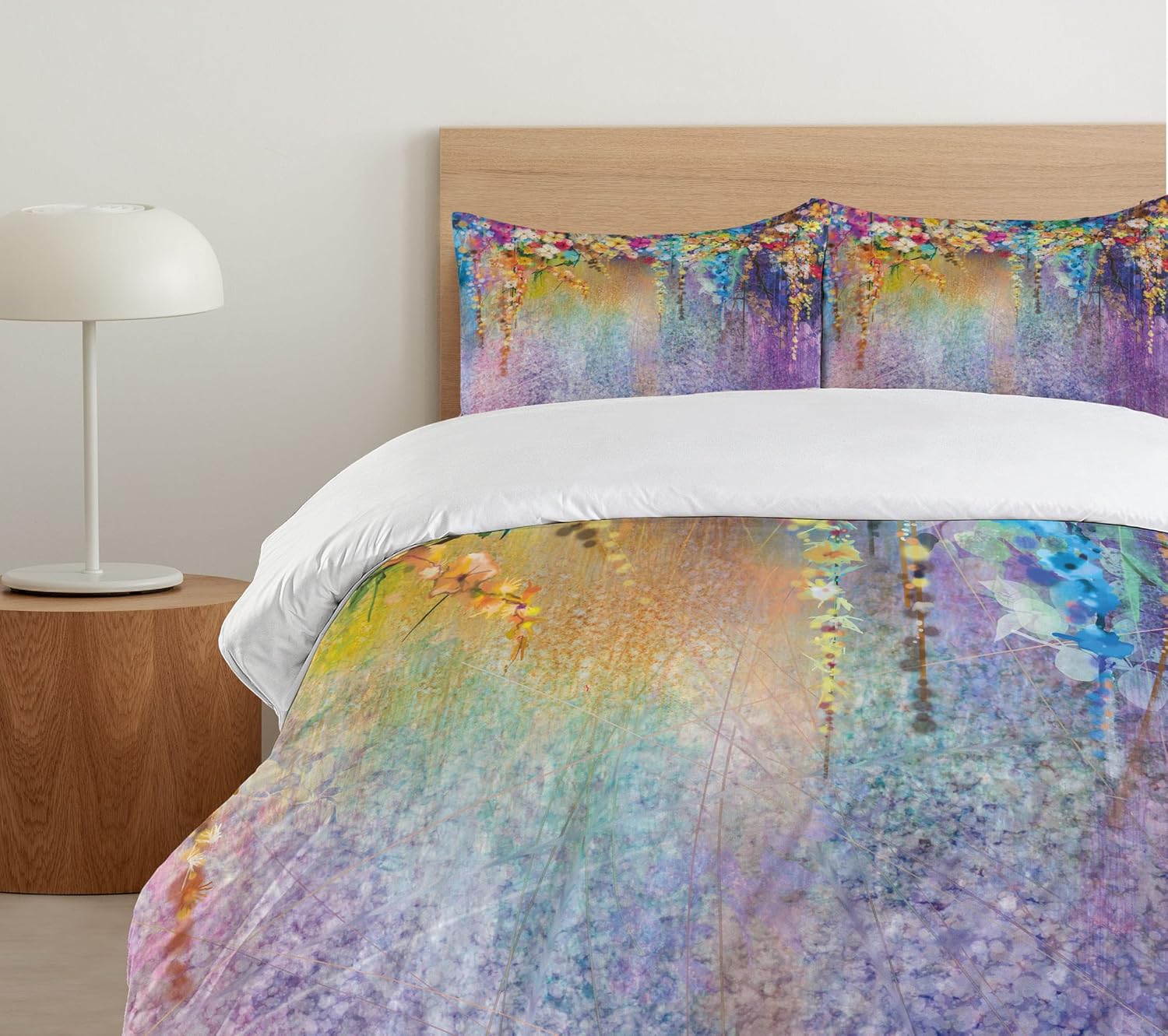 Ambesonne Flower Duvet Cover Set, Abstract Herbs Alternative Medicine Blossoms Ivy Back Florets Shrubs Design, Decorative 3 Piece Bedding Set with 2 Pillow Shams, King Size, Blue Purple