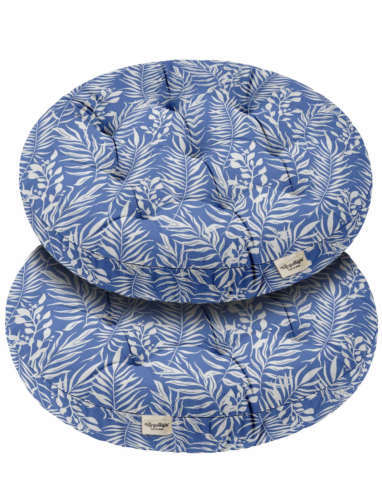 Pouf pour salon en coton Coastal Botanical Breeze avec rembourrage haute densité