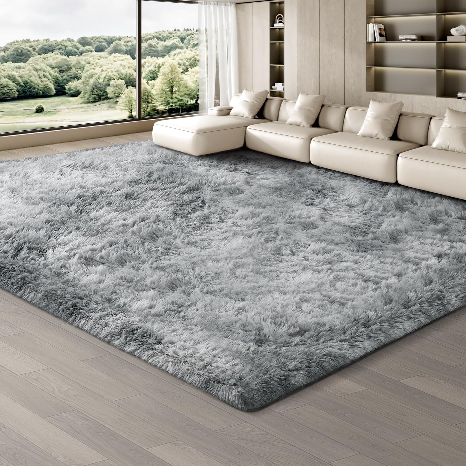 JOJOSEE Rugs Living Room, 240 x 300 cm Grey Area Rug, Anti Slip Soft Fluffy Shaggy Extra Large Floor Carpets Mat for Bedroom, Nursery Bedside (Light Grey, 240x300cm)