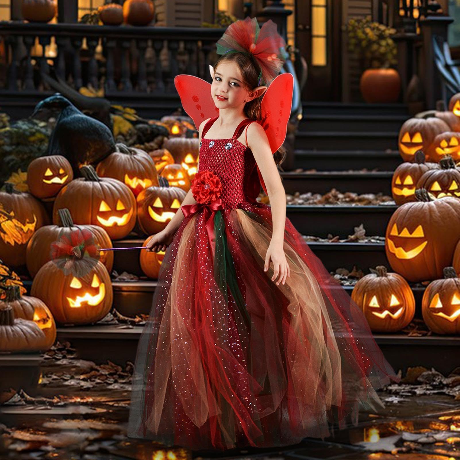 Generisch Juego de ropa de hadas para niñas, diadema de Halloween, orejas