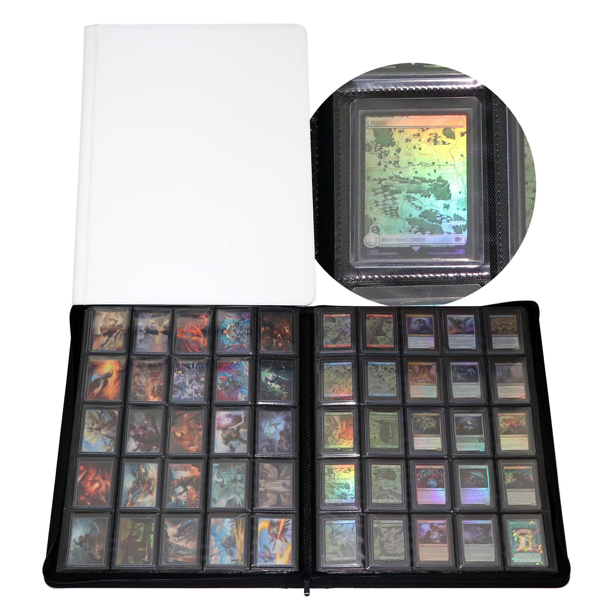 25-Pocket Top loader Binder, Holds 1000 Top loaders, Top Loader Card Binder Album for 3″×4″ Top Loaders – White