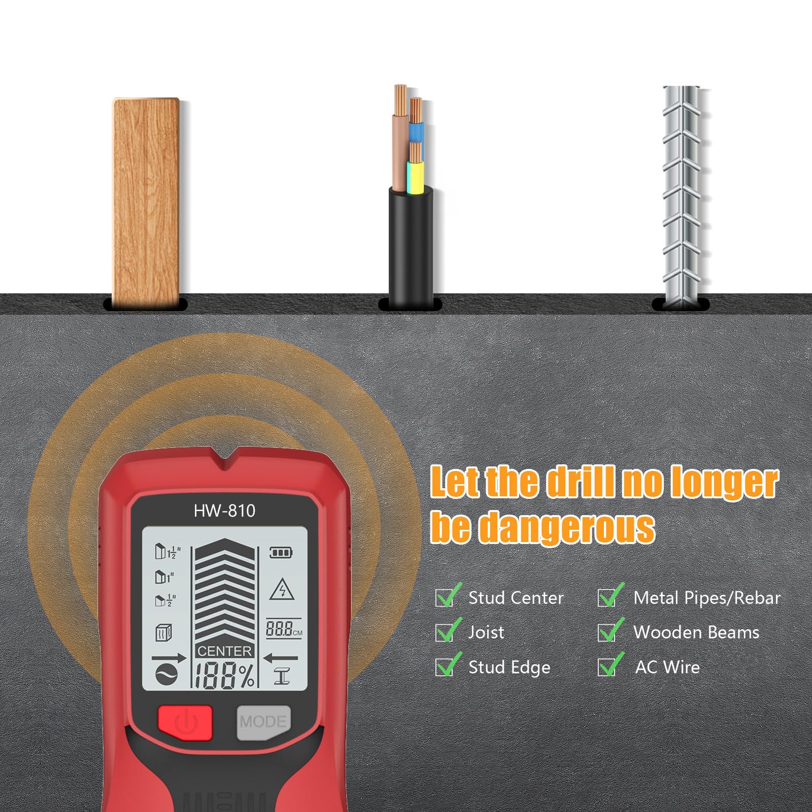 Versatilitys - Scanner portatile da parete per rilevare filo metallico legno e borchie con regolazione della profondità regolabile strumento di rilevamento borchie