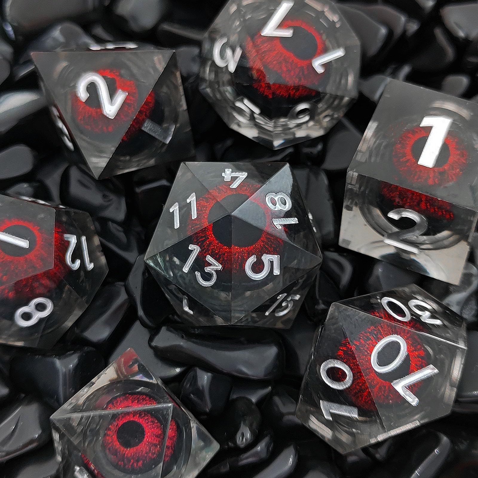 ORUZA 7 PCS Dragon Eye DND Dice Liquid Core D&D Dice Resin Sharp Edge Polyhedral D&D Dice Set for Dungeons and Dragons Role Playing Die D20 D12 D10 D8 D6 D4 D% - Image 4