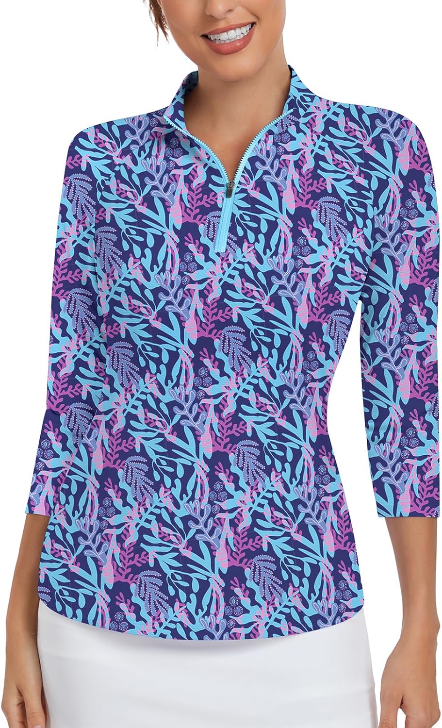 WOWENY Women's 3/4 Sleeve Athletic Golf Shirts Quarter Zip Pullover Collared T-Shirt Workout Print Tennis Top - Image 7