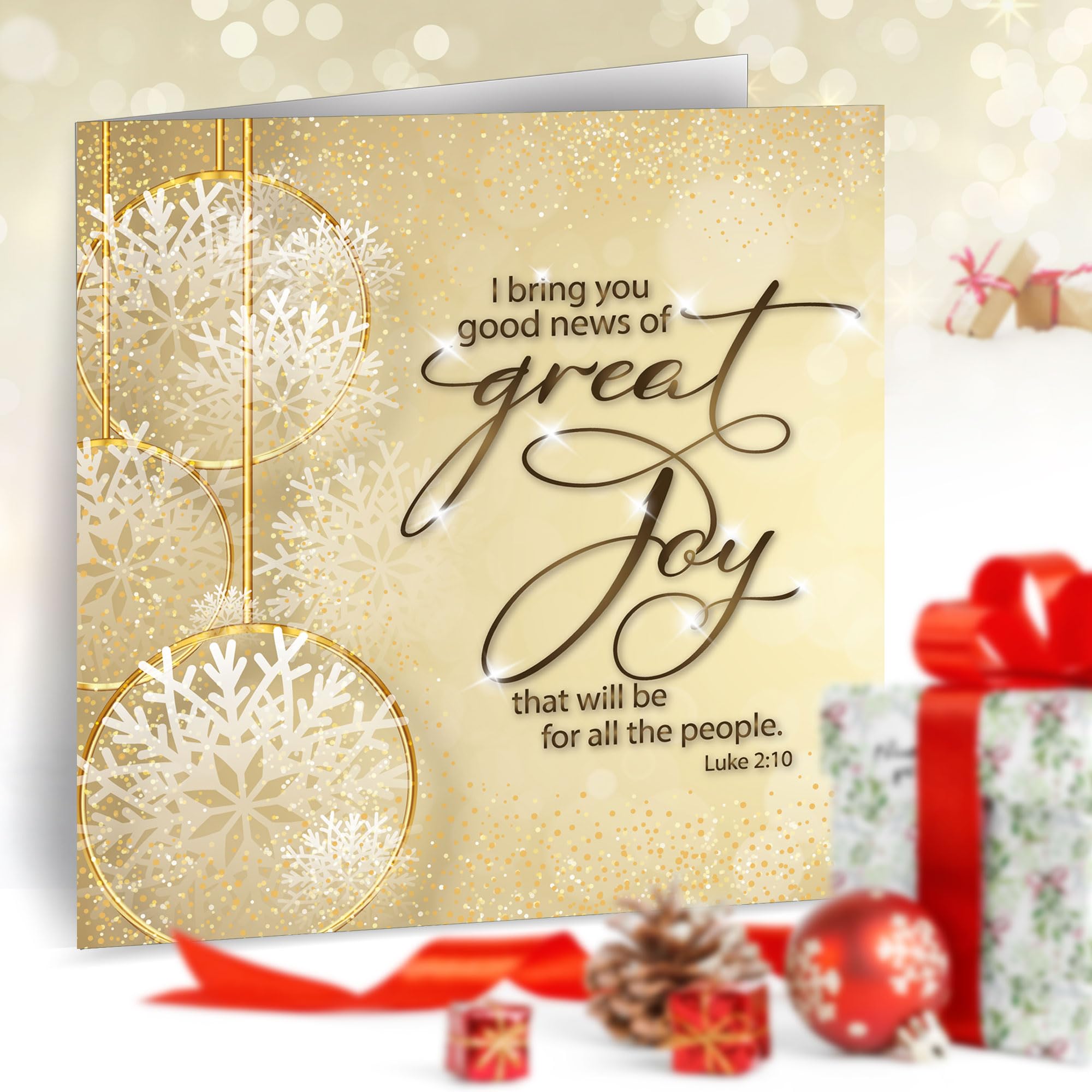 Just Cards Direct Christliche Weihnachtskarten – 10 Stück, "Heilige Nacht", Mit Bibelvers Lukas 2,14 & Goldfolie