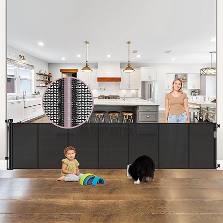 100" Wide Retractable Baby Gate with Reinforced Rod: Safety Mesh Barrier for...