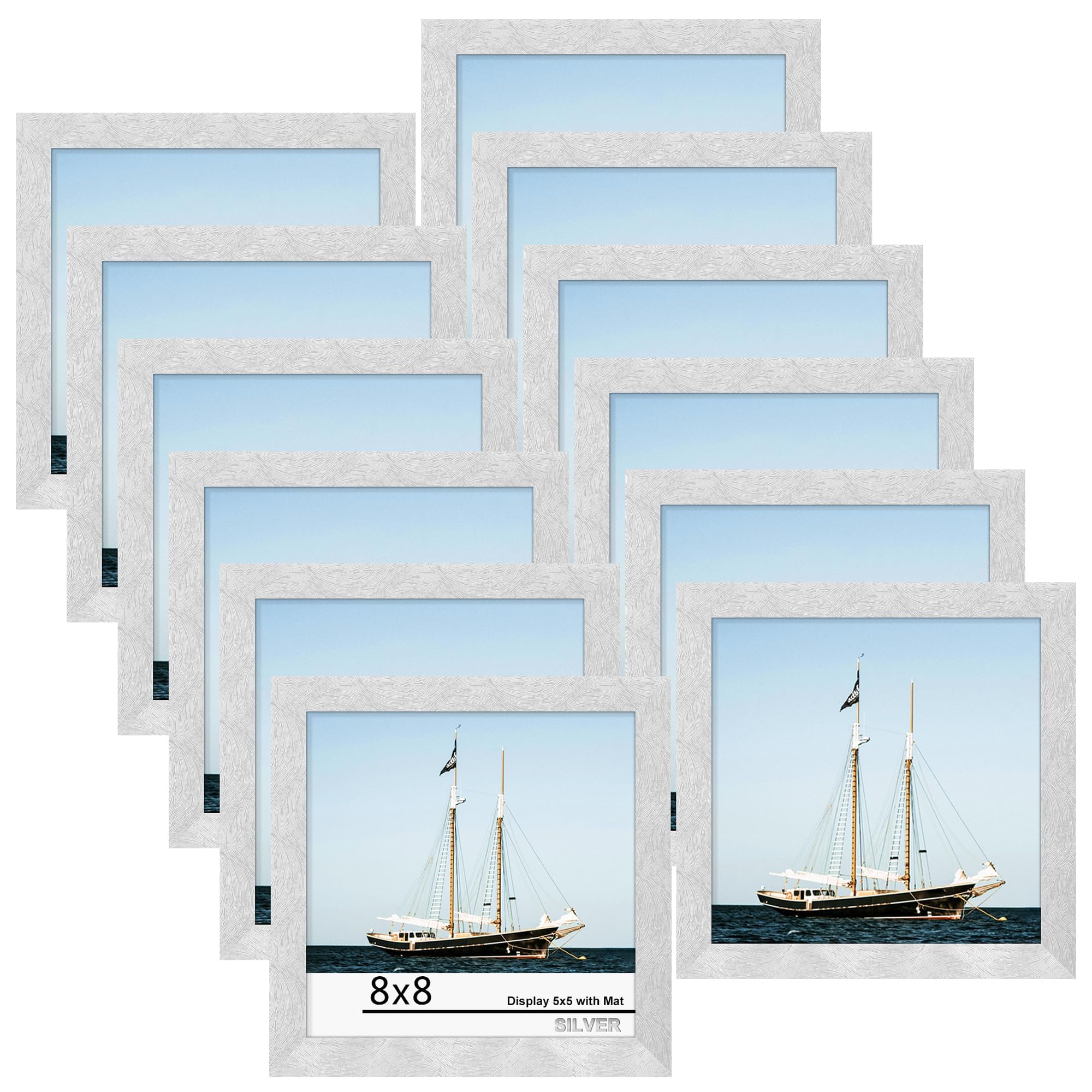 Photo 1 of Picrit 8x8 Picture Frame Set of 12, Modern Gallery Wall Frames, Silver