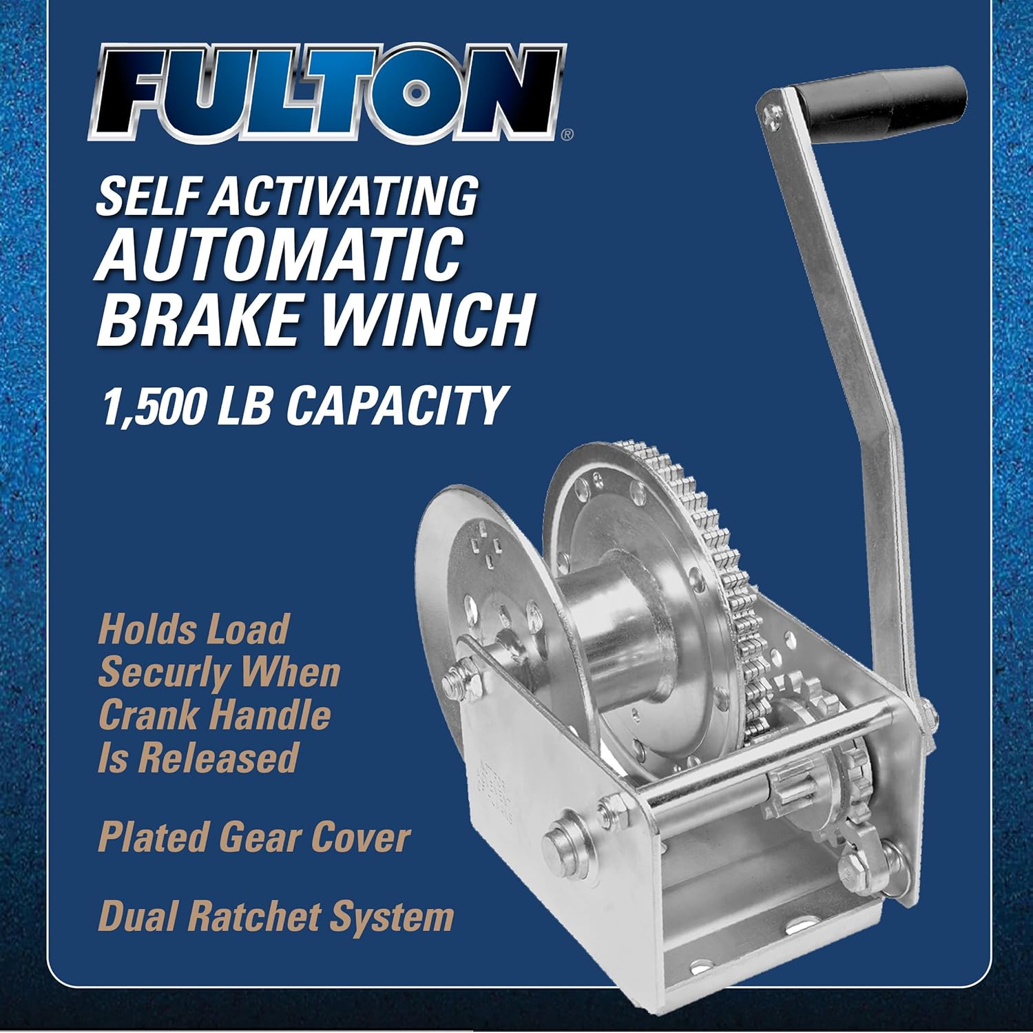 Fulton 143100 Brake Winch, 1,500 lbs. Capacity, No Strap, Single-Speed Hand Crank Winch, Dual Ratchet System