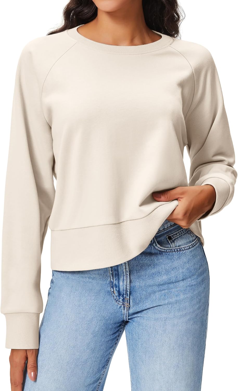 Stelle Cropped Sweatshirts for Women Cotton Raglan Sleeve Crop Tops Crewneck Pullover Sweat Shirts