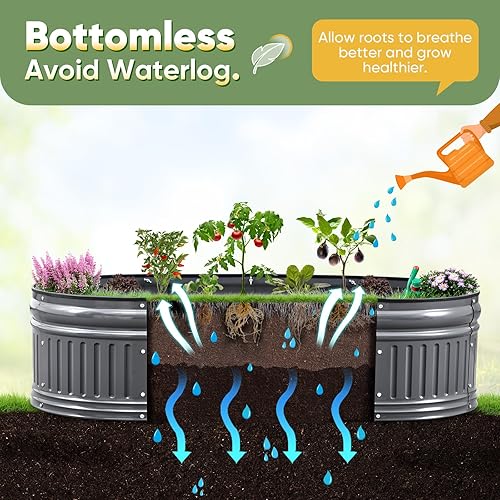 Miniatura 55 de KING BIRD Cama de jardín elevada galvanizada de 68 x 36 x 24 pulgadas, caja de metal de acero elevado para verduras de raíces profundas, flores, kit