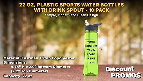 Miniatura 4 de DISCOUNT PROMOS Botellas de plástico personalizadas con boquilla de bebida de 22 onzas, juego de 10, paquete personalizado a granel, ideal para