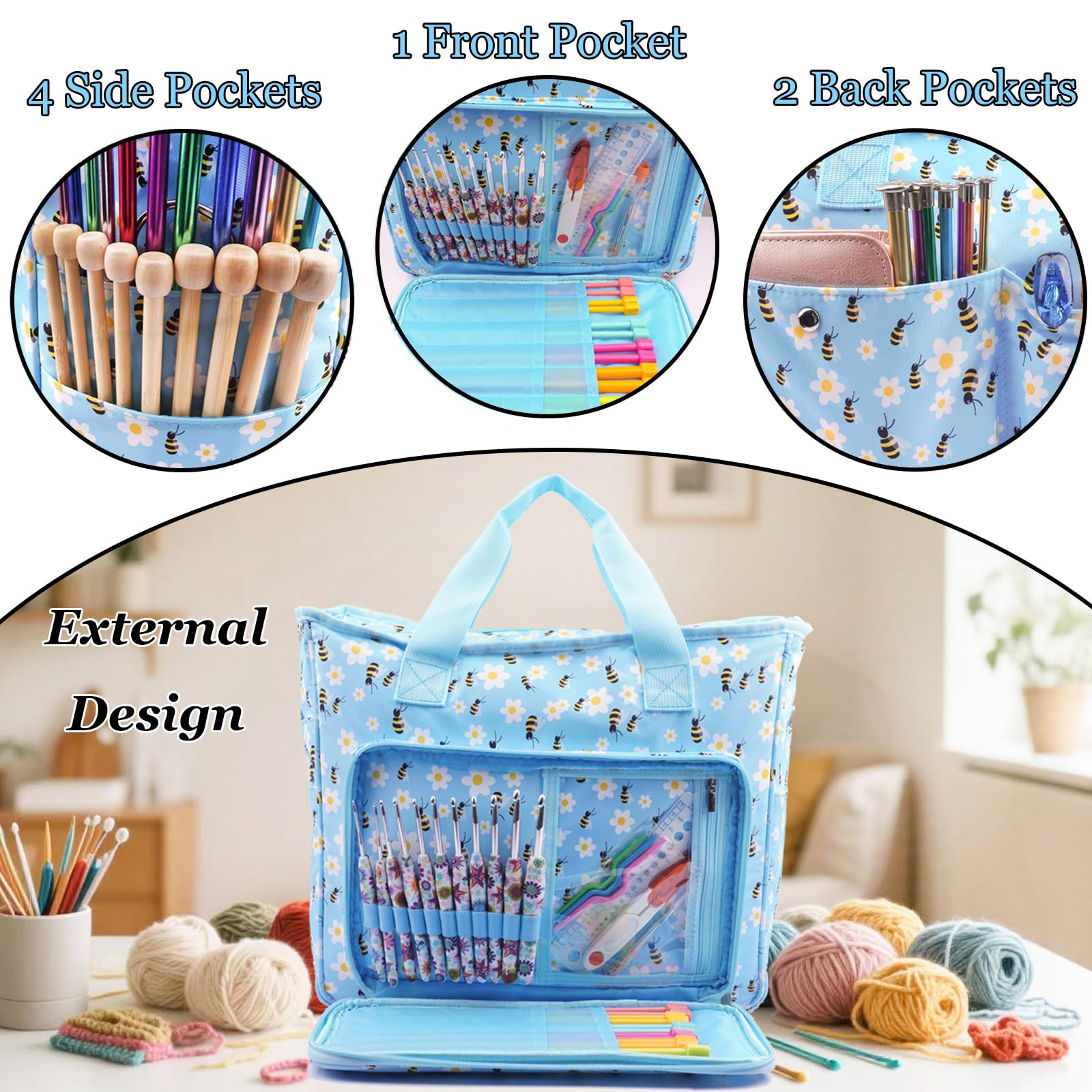 Stricktaschen und Tragetaschen, Organizer, große Häkeltasche (blaue