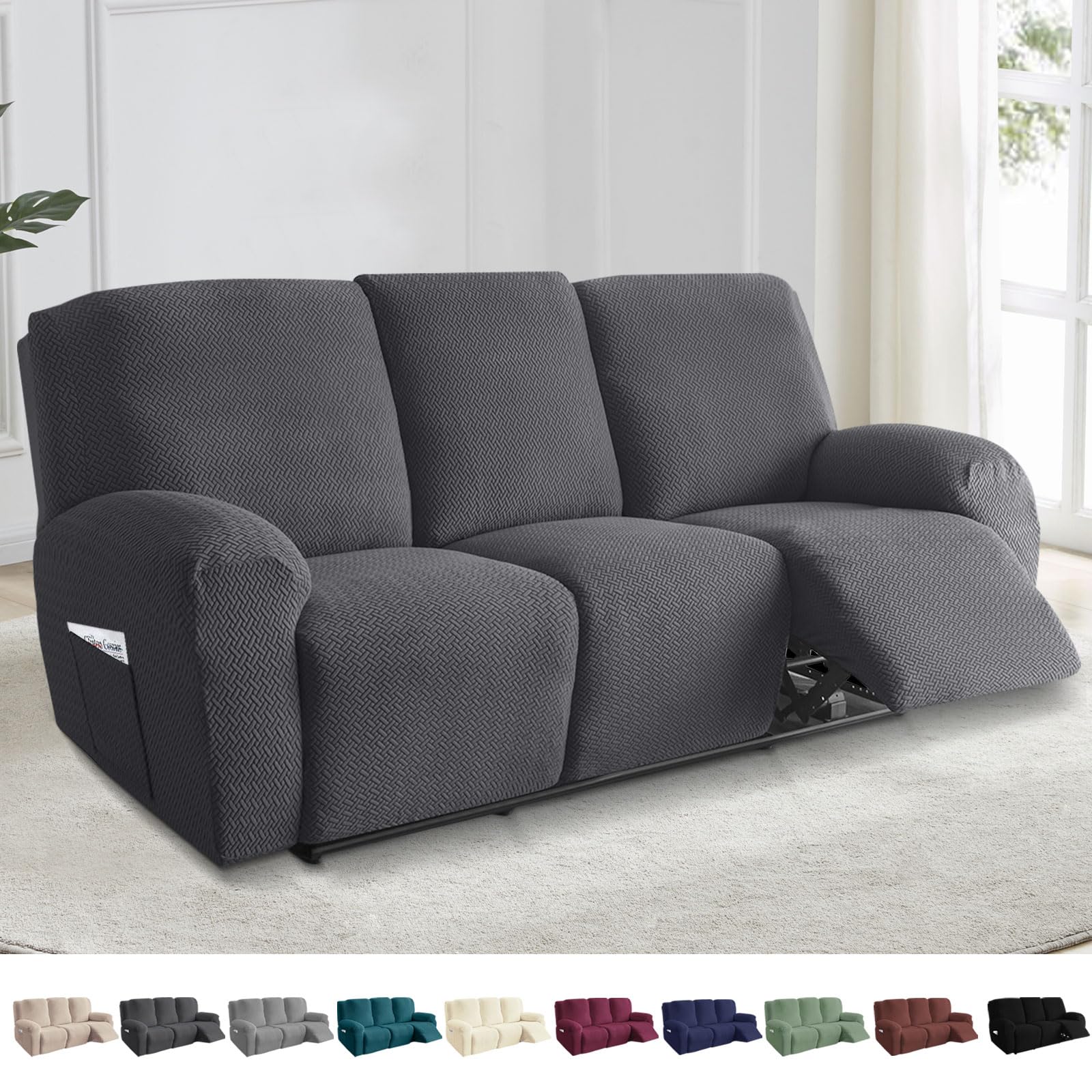 8 Teilig Sesselbezug, Sesselschoner für Relaxsessel, Samt Ruhesessel Bezug, Komplett Sesselschoner, für Fernsehsessel, Stretch Sessel Überzug mit Taschen, Für Kinder Haustiere