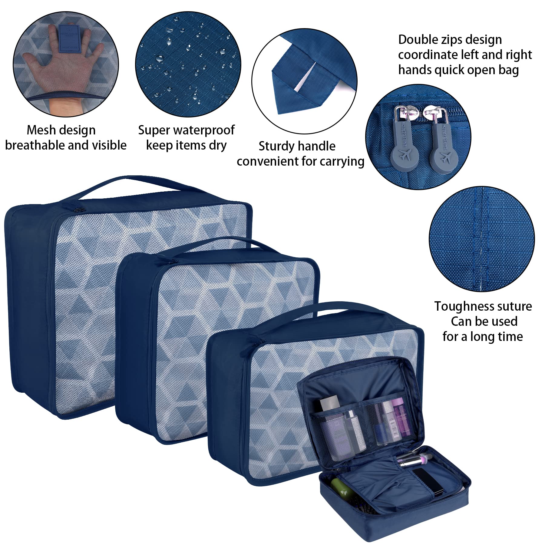 Coolzon Organizer Valigie Viaggio Set 8 Pezzi set, Cubi di Imballaggio Organizer Valigia Perfect Storage Travel Luggage Organizer per i vestiti,Cosmetici,Scarpe,Intimo, Blu Navy