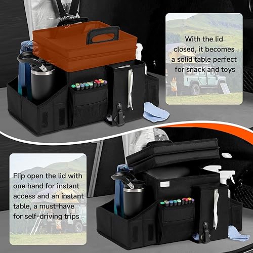 Miniatura 3 de LUVHOMEE Organizadores de coche y almacenamiento para asiento trasero y asiento delantero, organizador plegable para automóvil con correa para