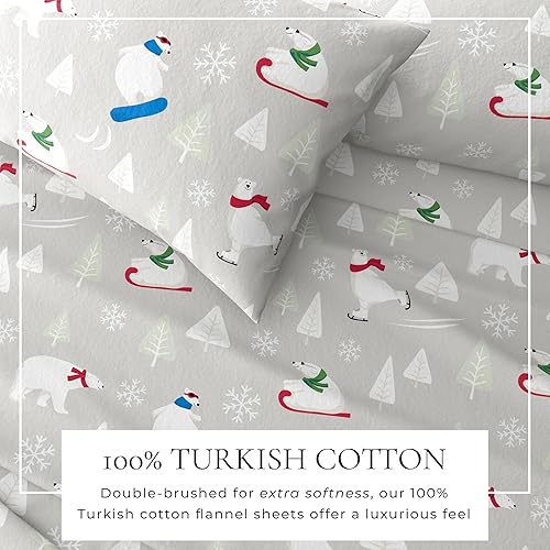 Miniatura 3 de Great Bay Home Juego de sábanas de Navidad de franela de algodón turco 100 %, para niños, bajera con gran caída lateral, suaves, para una cama