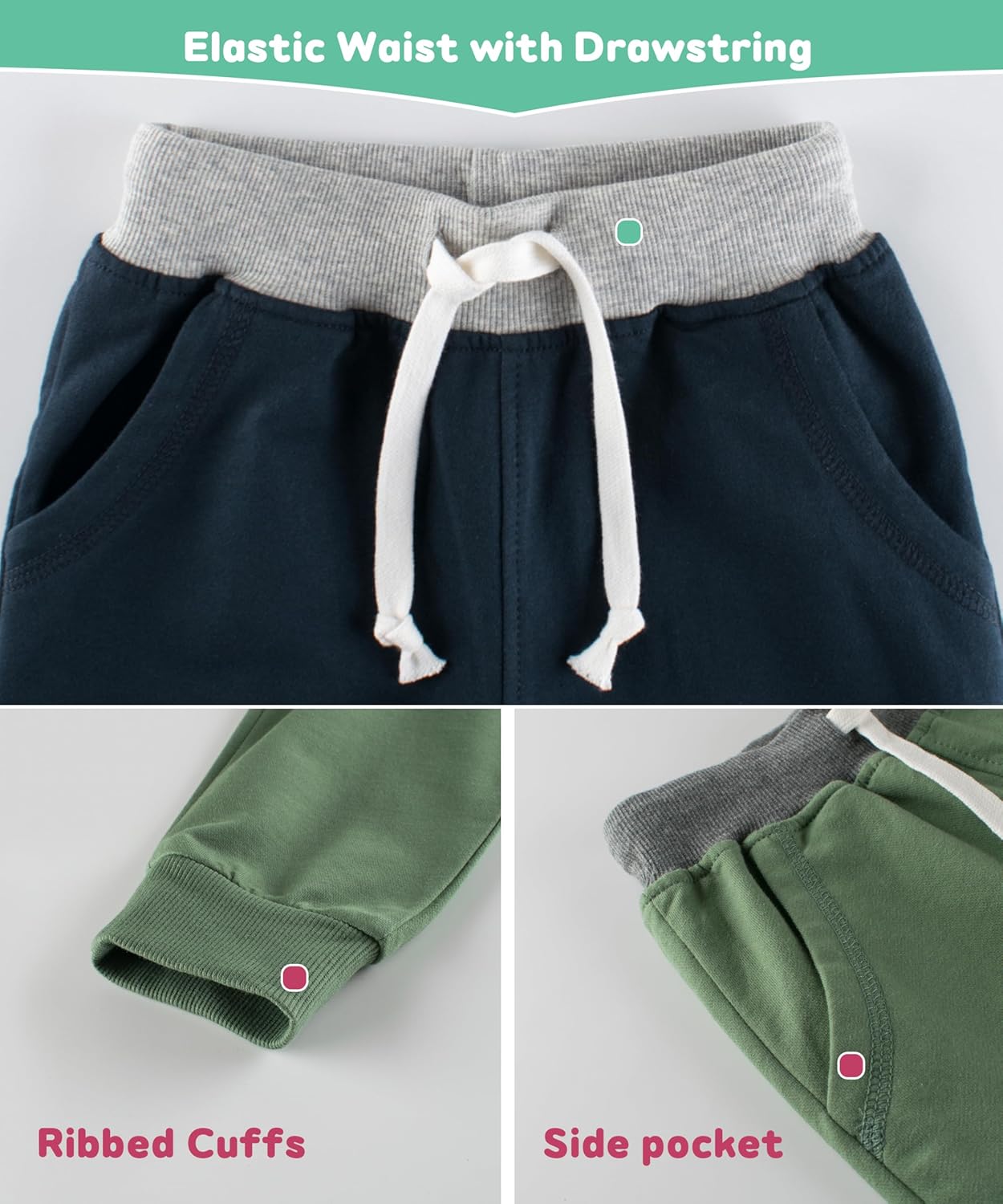 GFQLONG 4 Pack Toddler Boys Joggers Pants Kids Athletic Cotton Sweatpants with Pocket Drawstring - Image 5